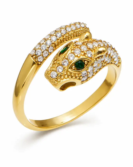 Close-up view of Nocturne Serpent Statement Ring Collection by Zodiglow