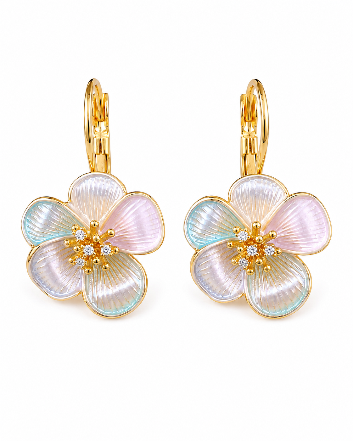 Front view of Opaline Bloom Drop Earrings by Zodiglow