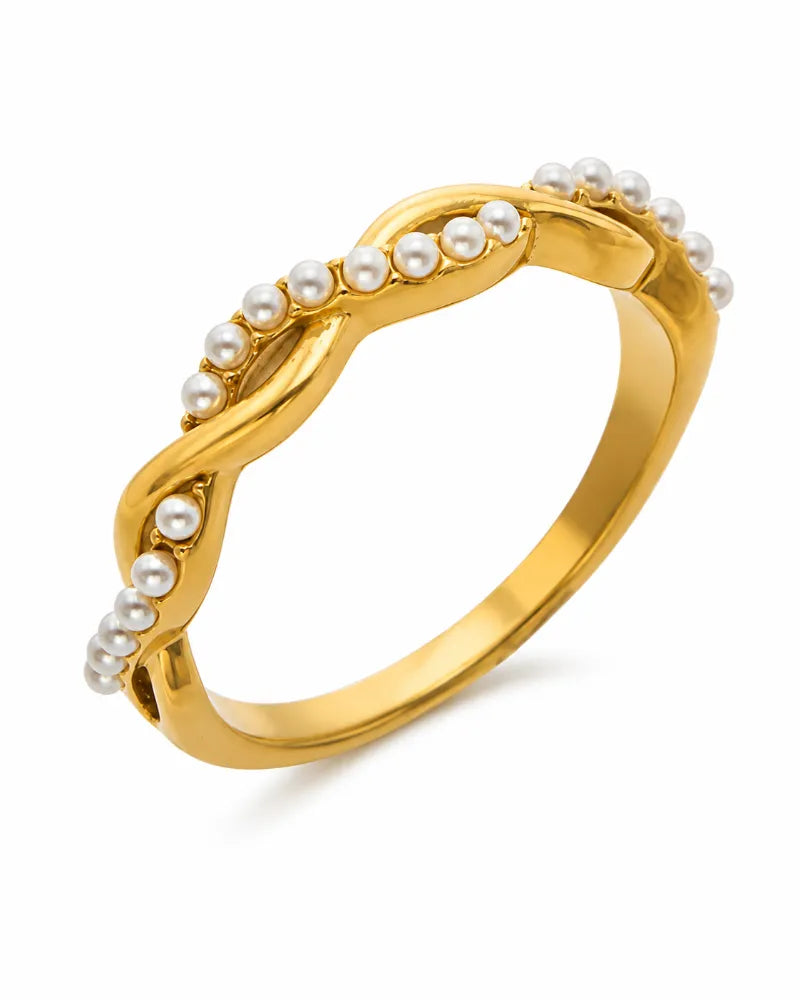 Close-up view of Opaline Pearl Sculptural Ring Collection by Zodiglow