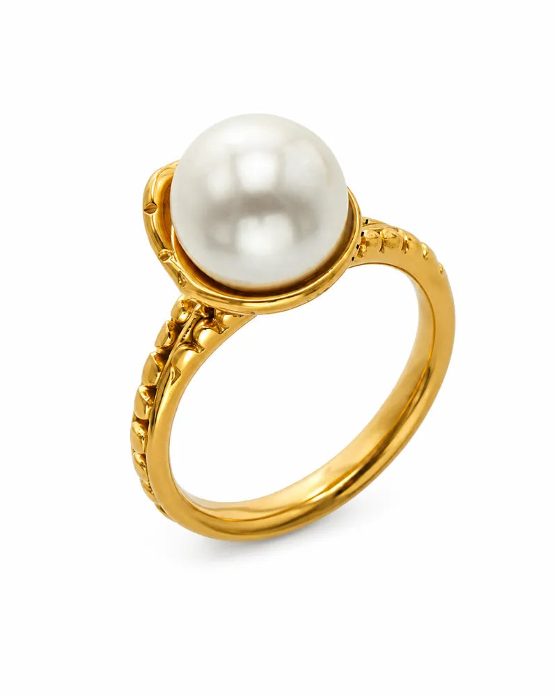 Side view of Opaline Pearl Sculptural Ring Collection by Zodiglow