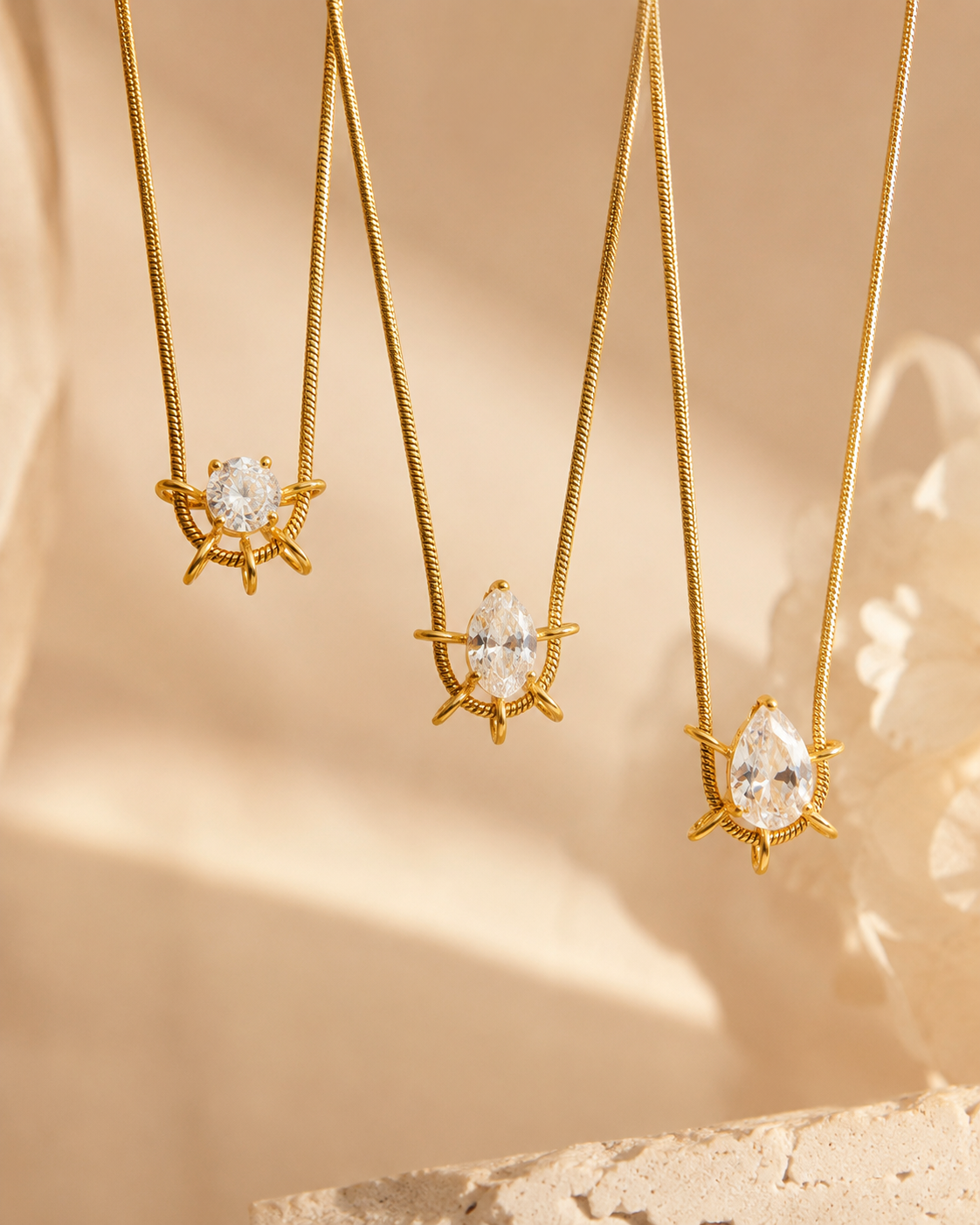 Close-up view of Orbit Zircon Necklace by Zodiglow
