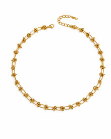 Front view of Orla Gold Knot Link Necklace by Zodiglow
