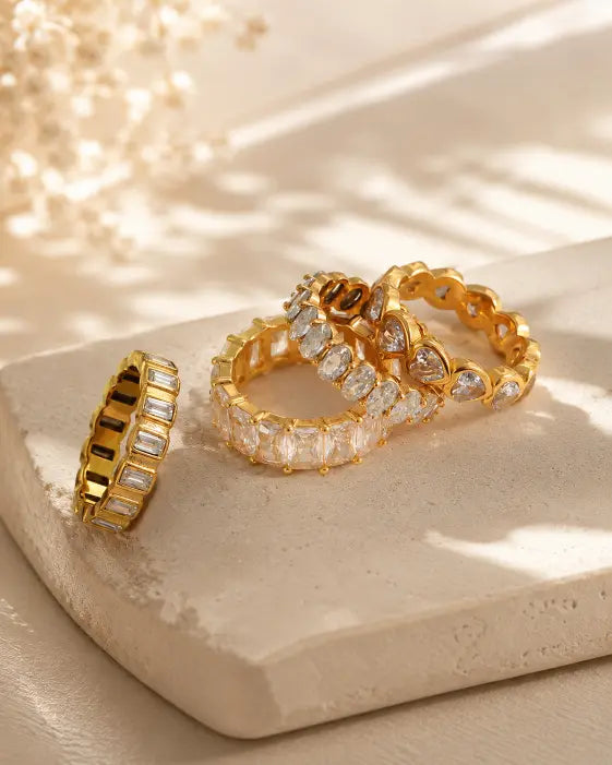 Close-up view of Oval Eternity Gold Ring by Zodiglow