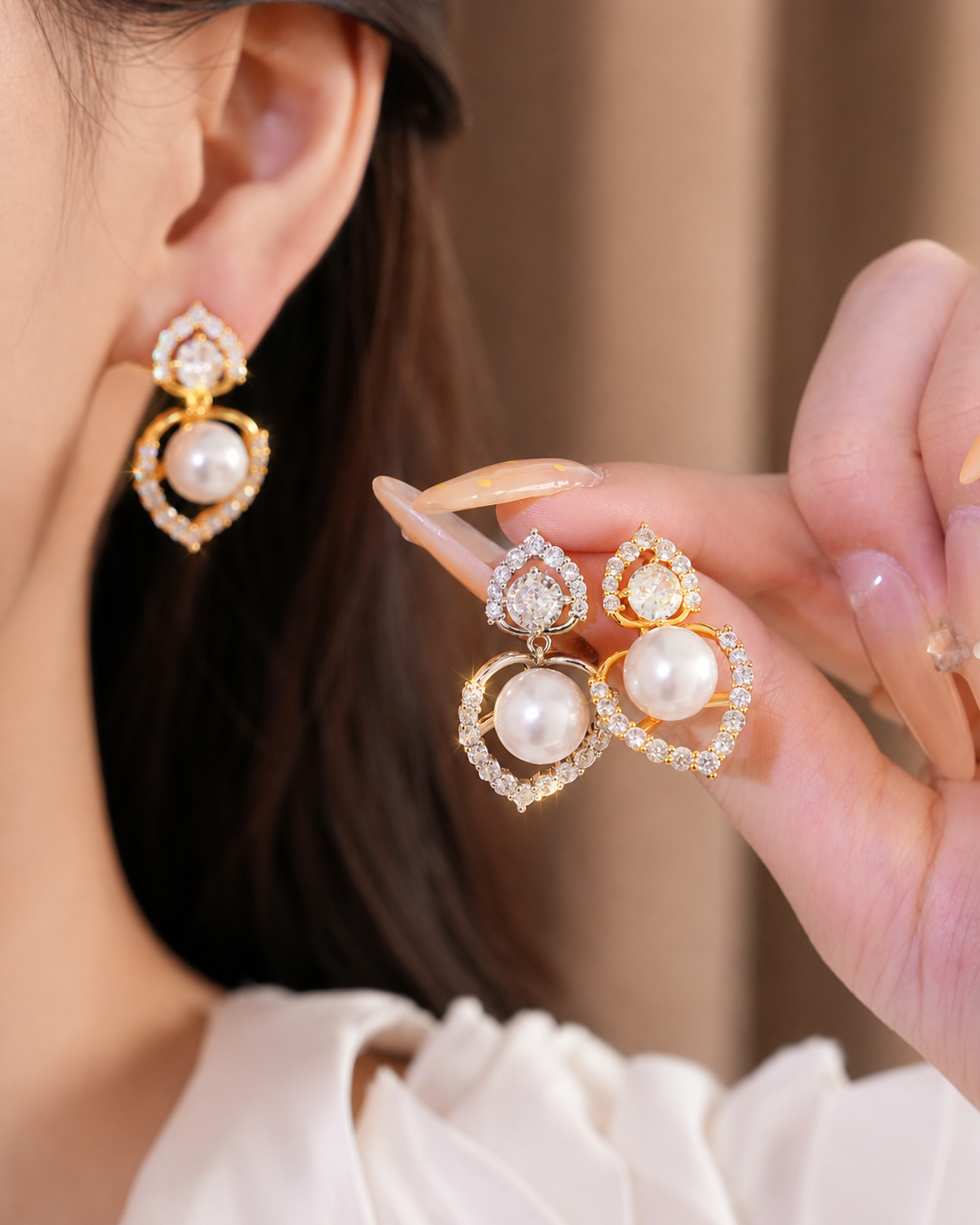 Alternate view of Pearl Halo Drop Earrings by Zodiglow