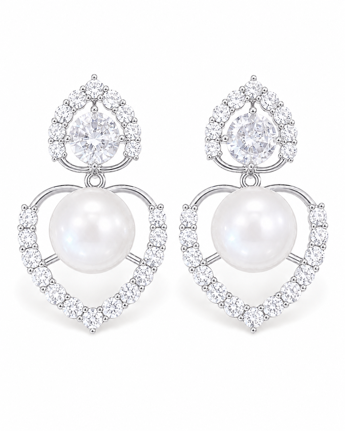 Detail view of Pearl Halo Drop Earrings by Zodiglow