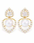 Front view of Pearl Halo Drop Earrings by Zodiglow