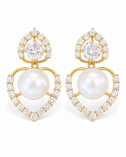 Front view of Pearl Halo Drop Earrings by Zodiglow