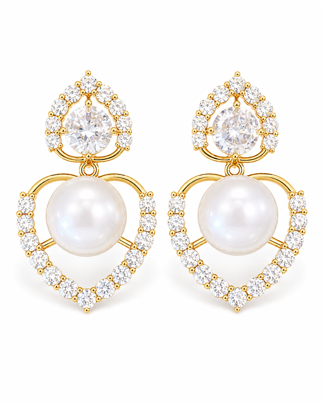 Front view of Pearl Halo Drop Earrings by Zodiglow