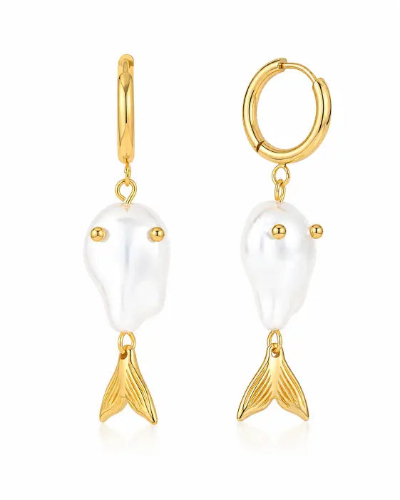 Front view of Sirena Fish Tail Earrings Collection by Zodiglow