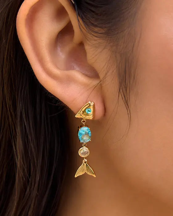 Side view of Sirena Fish Tail Earrings Collection by Zodiglow