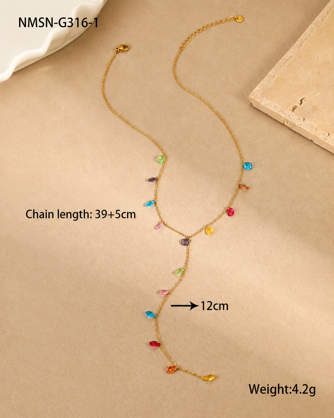 Styled view of Prism Drop Y Necklace by Zodiglow
