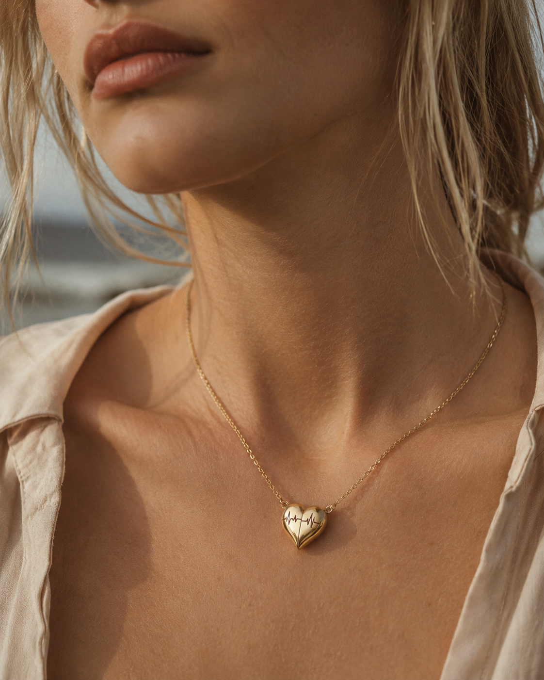 Side view of Pulse Heart Necklace by Zodiglow