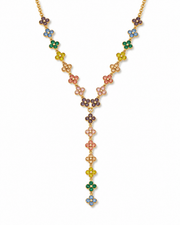 Front view of Rainbow Flower Drop Necklace by Zodiglow