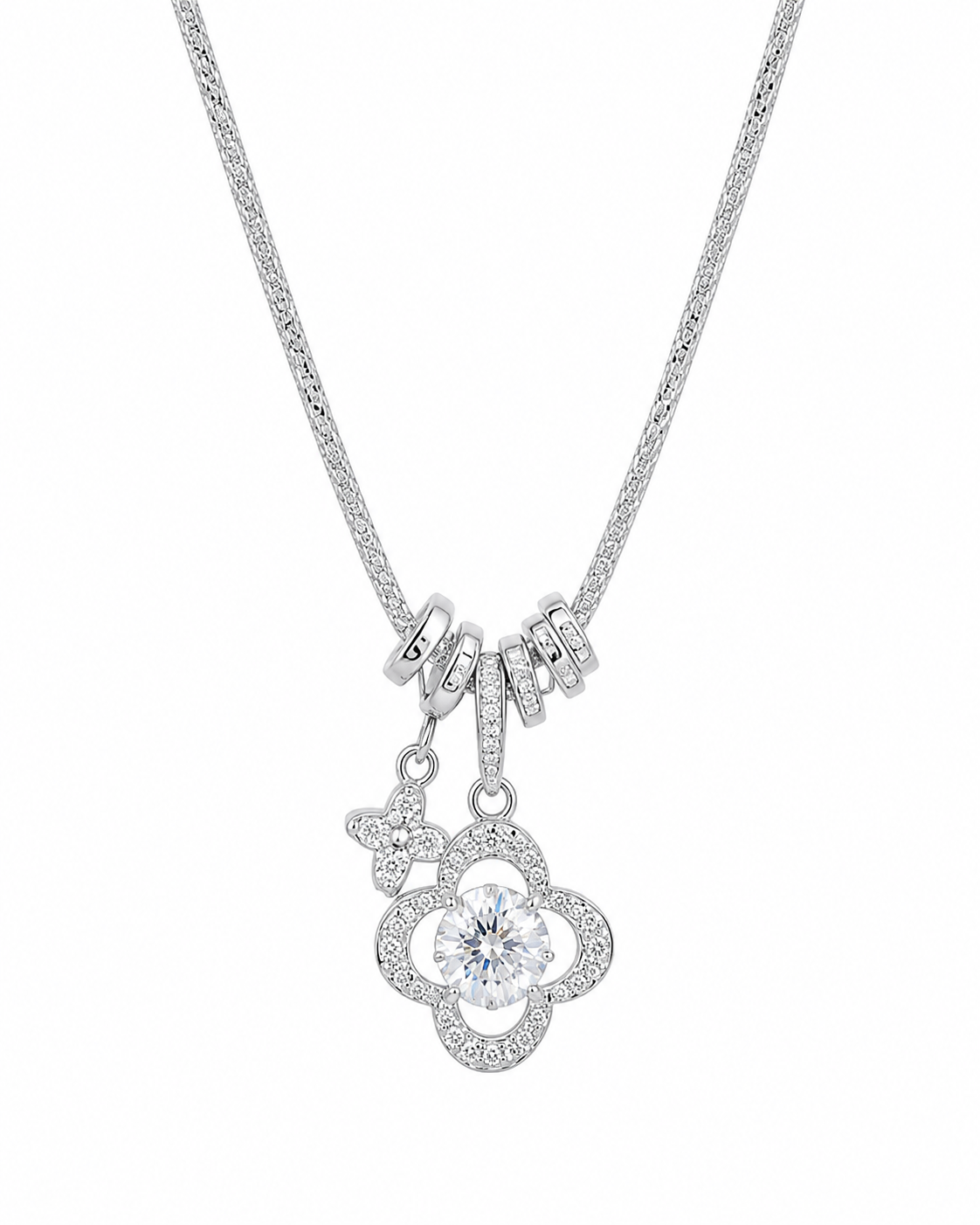 Front view of Rosette Drop Necklace by Zodiglow
