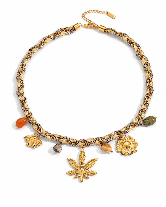 Close-up view of Solara Vacation Charm Braided Necklace by Zodiglow
