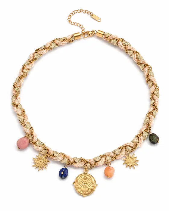 Front view of Solara Vacation Charm Braided Necklace by Zodiglow