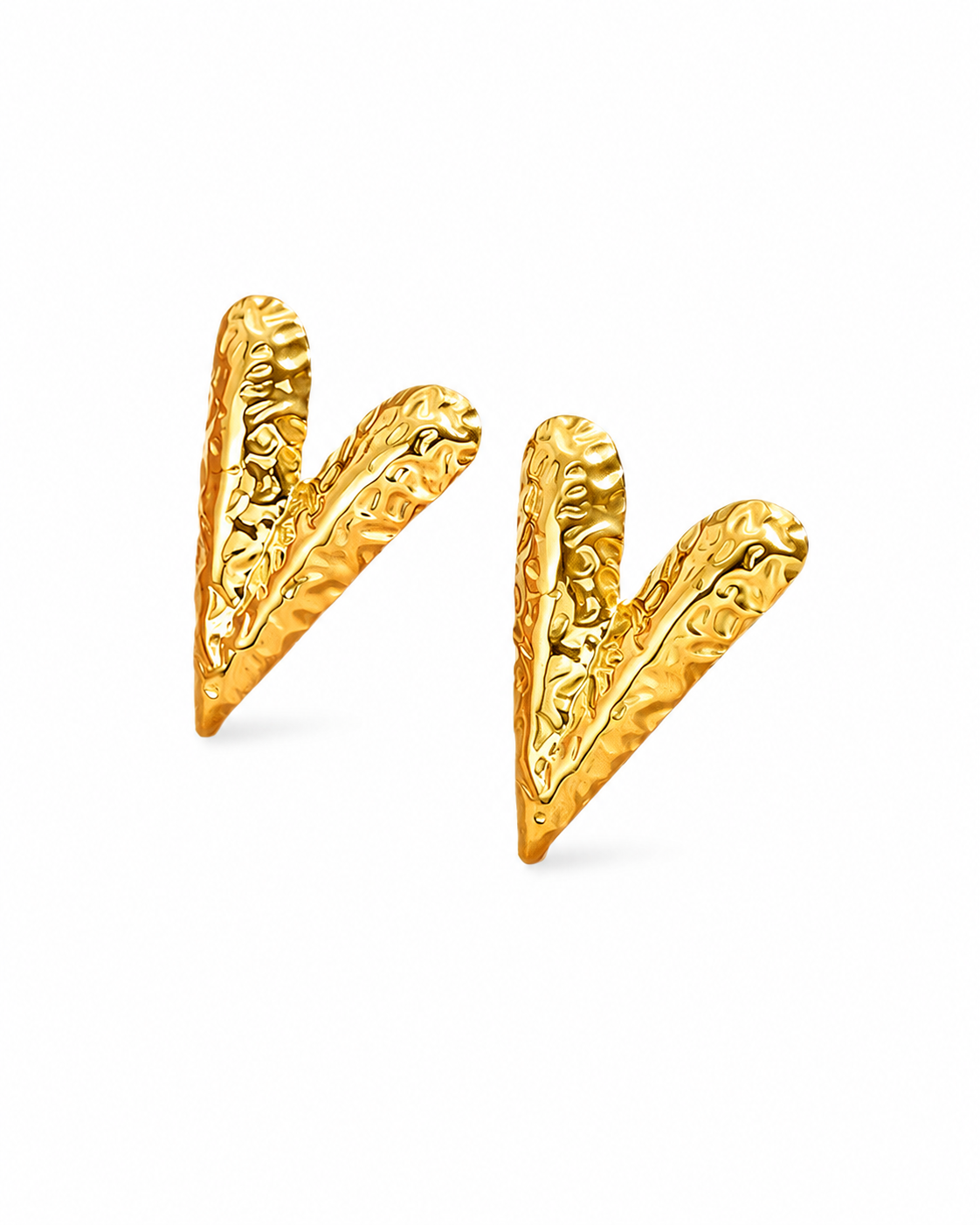 Side view of Sculpted V Stud Earrings by Zodiglow