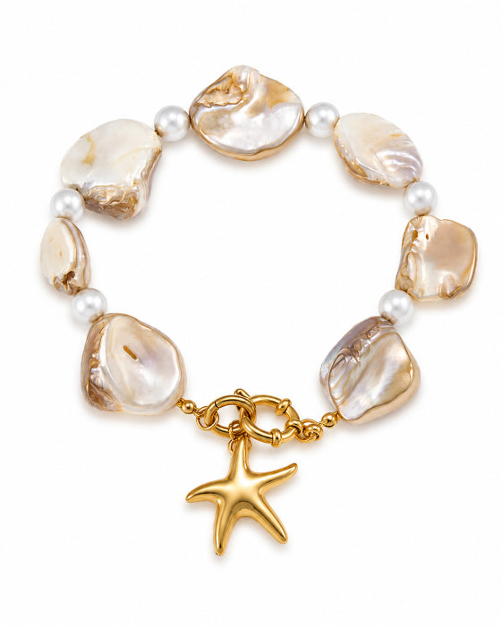 Front view of Seabloom Pearl Starfish Bracelet by Zodiglow