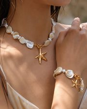 Detail view of Seabloom Pearl Starfish Necklace by Zodiglow