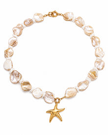 Front view of Seabloom Pearl Starfish Necklace by Zodiglow