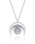 Front view of Selene Labradorite Crescent Necklace by Zodiglow
