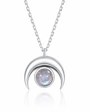 Front view of Selene Labradorite Crescent Necklace by Zodiglow