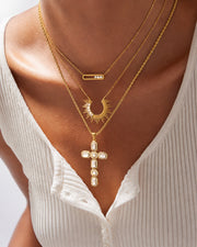Detail view of Seraphina Crystal Cross Necklace by Zodiglow