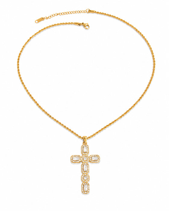 Front view of Seraphina Crystal Cross Necklace by Zodiglow