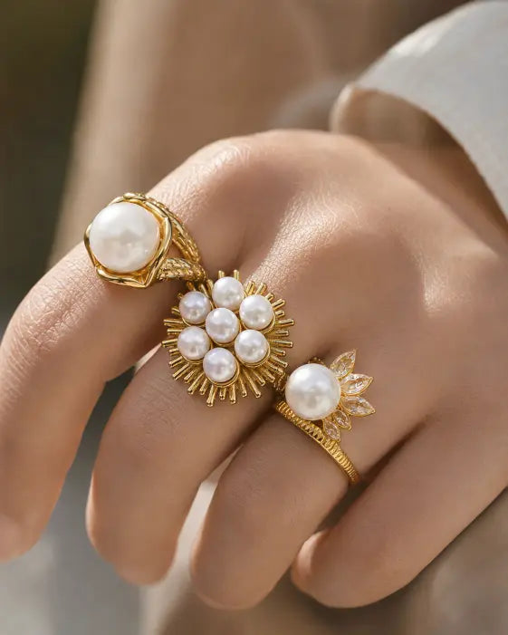 Alternate view of Seraphine Pearl Sculptural Ring Collection by Zodiglow