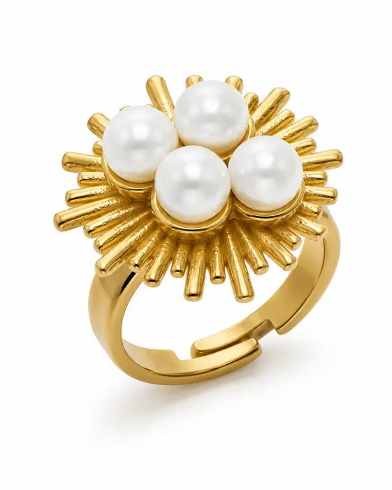 Detail view of Seraphine Pearl Sculptural Ring Collection by Zodiglow