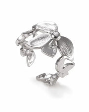 Close-up view of Silver Floral Adjustable Ring by Zodiglow