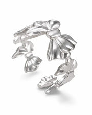 Detail view of Silver Floral Adjustable Ring by Zodiglow