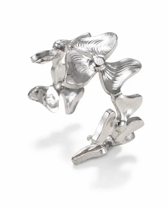 Additional view 9 of Silver Floral Adjustable Ring by Zodiglow