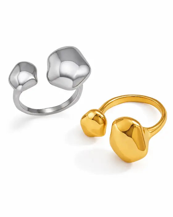 Detail view of Luna Pebble Silver Open Ring by Zodiglow