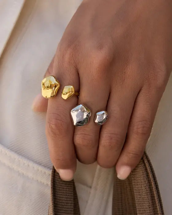Side view of Luna Pebble Silver Open Ring by Zodiglow