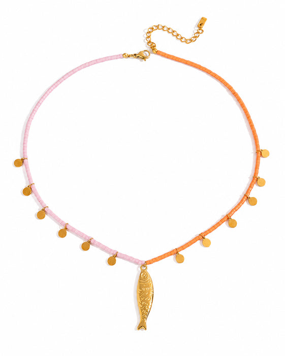 Front view of Solana Fish Charm Beaded Choker by Zodiglow
