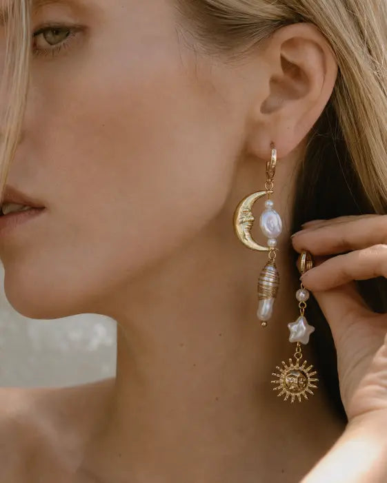Alternate view of Solara Celestial Pearl Asymmetrical Earrings by Zodiglow
