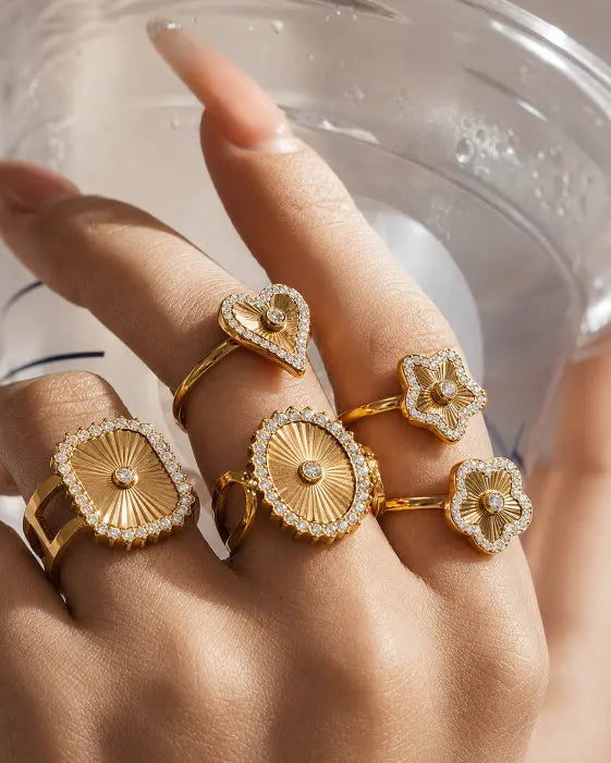 Solara Full-Zircon Sunburst Statement Ring Collection