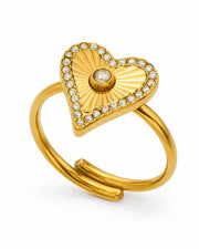 Close-up view of Solara Full-Zircon Sunburst Statement Ring Collection by Zodiglow