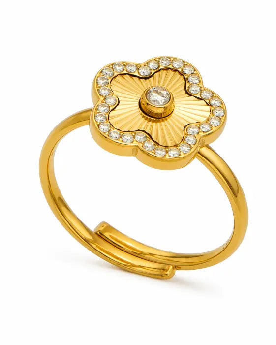 Side view of Solara Full-Zircon Sunburst Statement Ring Collection by Zodiglow