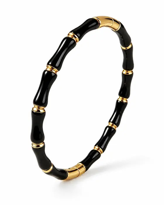 Detail view of Solea Enamel Bamboo Stretch Bracelet by Zodiglow