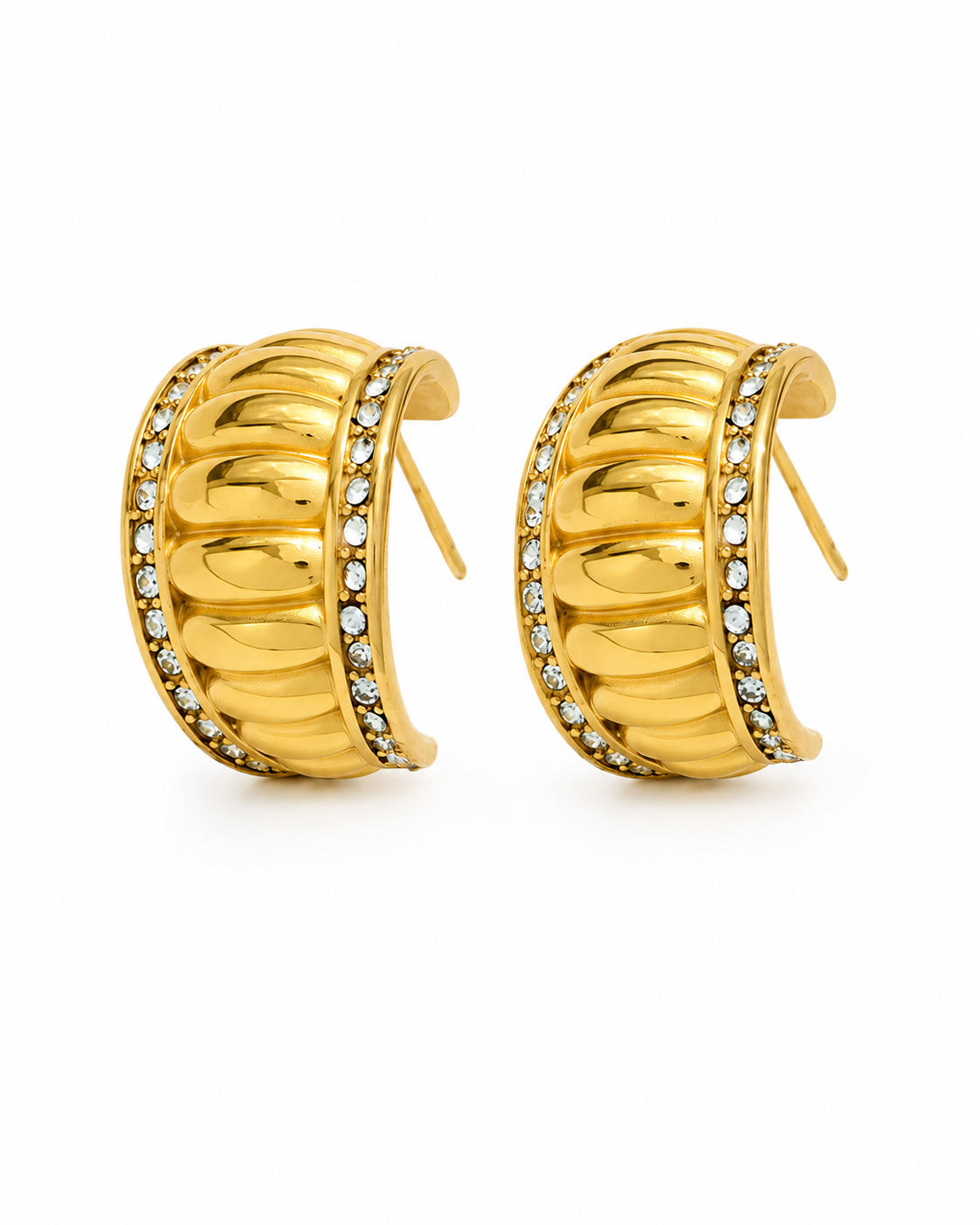 Front view of Soleia Croissant Zircon Hoop Earrings by Zodiglow
