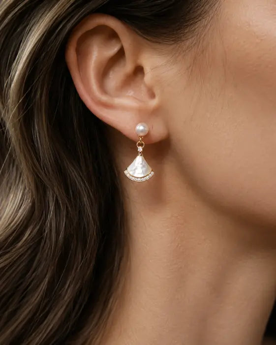 Alternate view of Solène Freshwater Pearl Fan Drop Earrings by Zodiglow