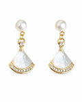 Front view of Solène Freshwater Pearl Fan Drop Earrings by Zodiglow