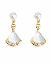 Front view of Solène Freshwater Pearl Fan Drop Earrings by Zodiglow