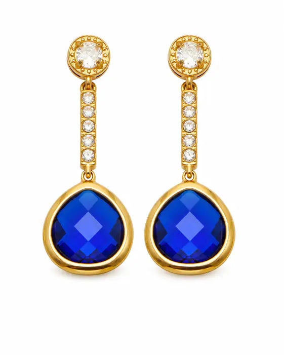 Detail view of Solenne Faceted Drop Earrings by Zodiglow