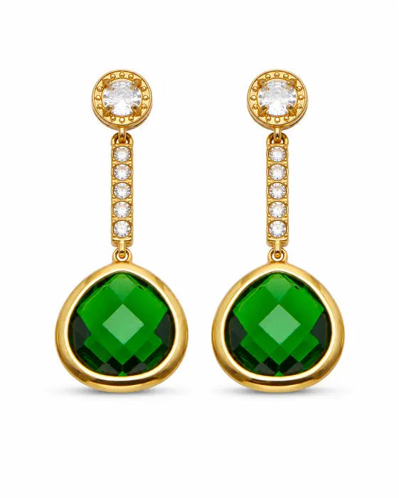 Side view of Solenne Faceted Drop Earrings by Zodiglow