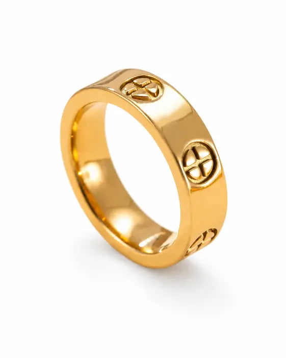 Detail view of Solenne Gold Statement Ring by Zodiglow