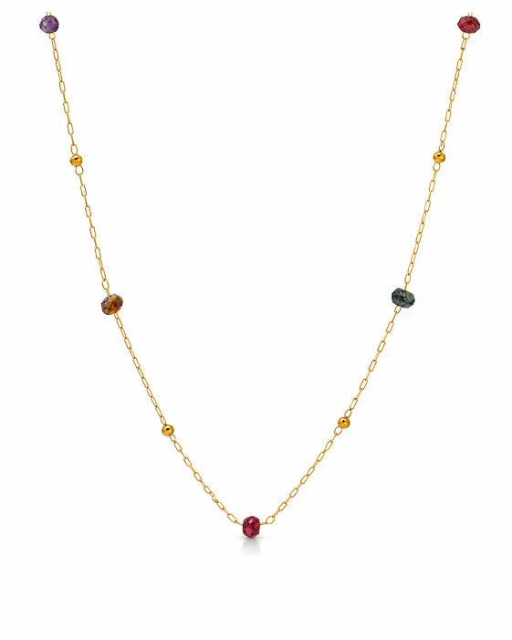 Side view of Solenne Multicolor Station Necklace by Zodiglow