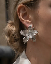 Detail view of Solenne Sculptural Bloom Statement Earrings by Zodiglow